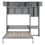 Queen Size Wall Murphy Bed with Desk, Top Cabinet and Storage Shelves, Space Saving Foldable Bed,Gray Harper & Bright Designs