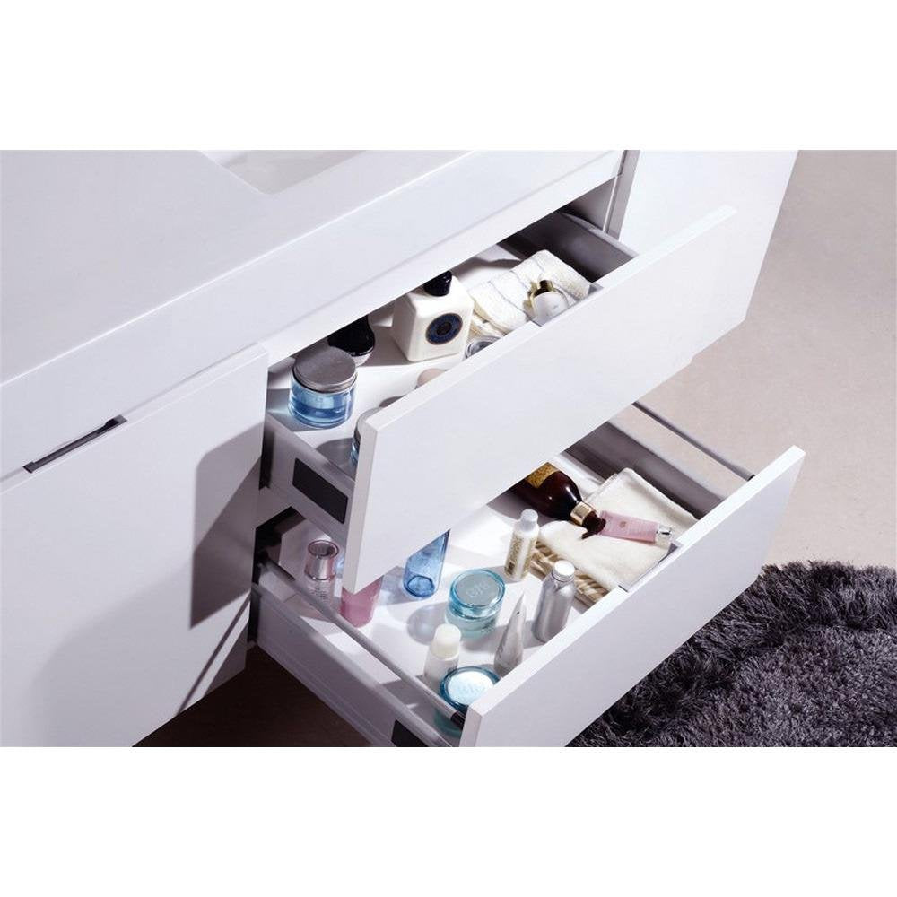 Kubebath Bliss 60" Double Sink High Gloss White Wall Mount Floating Modern Bathroom Vanity Kube Bath