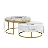 Modern Round Nesting Coffee Table with Drawers for Living Room in White Flieks
