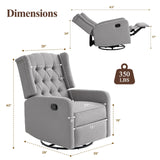 360 Swivel Rocker Recliner Chair for Adults, Nursery Chair for Small Spaces Living Room, Upholstered Fabric Glider Recliner, Pigeon Grey RESTREAL