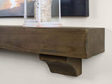60 Inch Floating Fireplace Mantel Wood Shelf In Ash Rustic - Breckenridge From Mantels Direct | With Corbel Bracket Arches | Wooden Rustic Wall Shelf Perfect for Electric Fireplaces and Décor MANTELSDIRECT