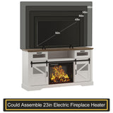 Fameill TV Stand for Televisions up to 65 Inch with Sliding Barn Doors, Glass Media Entertainment Center Storage Cabinet, Adjustable Led Light Farmhouse Console Table, Mid Century Modern White Fameill