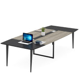 Tribesigns 8FT Conference Table, 94.48L x 47.21W x 29.52H Inches Boat Shaped Meeting Table with Rectangle Grommet, Modern Seminar Boardroom Table for Office Conference Room (Grey & Black, 8ft) Tribesigns