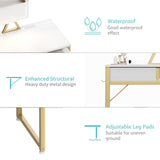 Lufeiya Small Makeup Vanity Desk with Fabric Drawers, 32 inch White Vanity Desks with Mirror and Light, Dressing Table and Chair Set with Power Outlet for Girls Bedroom, White Gold Lufeiya