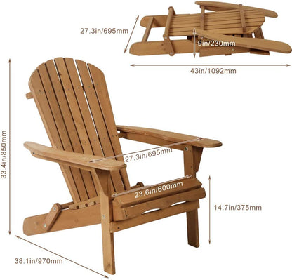 BSTOPHKL Adirondack Chair, Set of 2 Patio Chairs Folding Wooden Outdoor Chairs All-Weather Fire Pit Chairs Seating Polywood Outdoor Furniture Chairs for Lounge Porch Deck Garden Campfire - Natural