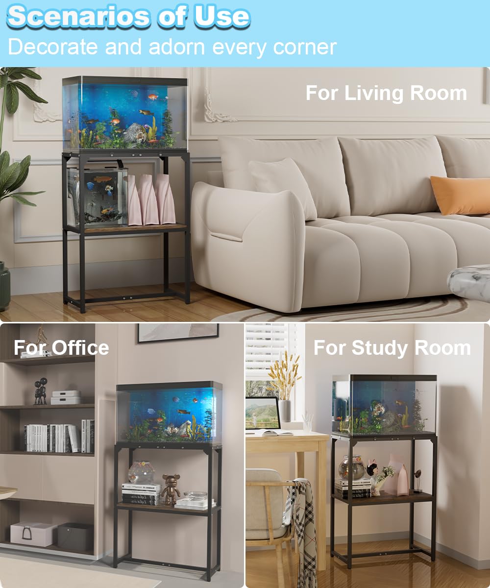 Mondazie 20 Gallon Fish Tank Stand, Upgraded Height Aquarium Stand Table with 2 Tiers Storage Shelf, Metal Reptile Breeder Turtle Terrarium Stand Rack for Home Office, 24" L x 12" W x 32.2" H, Black Mondazie