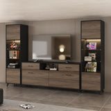 WOODTIME 3-Piece Large TV Stand with Lights and Bookshelves for TVs up to 70", Wall Unit Entertainment Center Media Console for Living Room & Home Theater WOODTIME