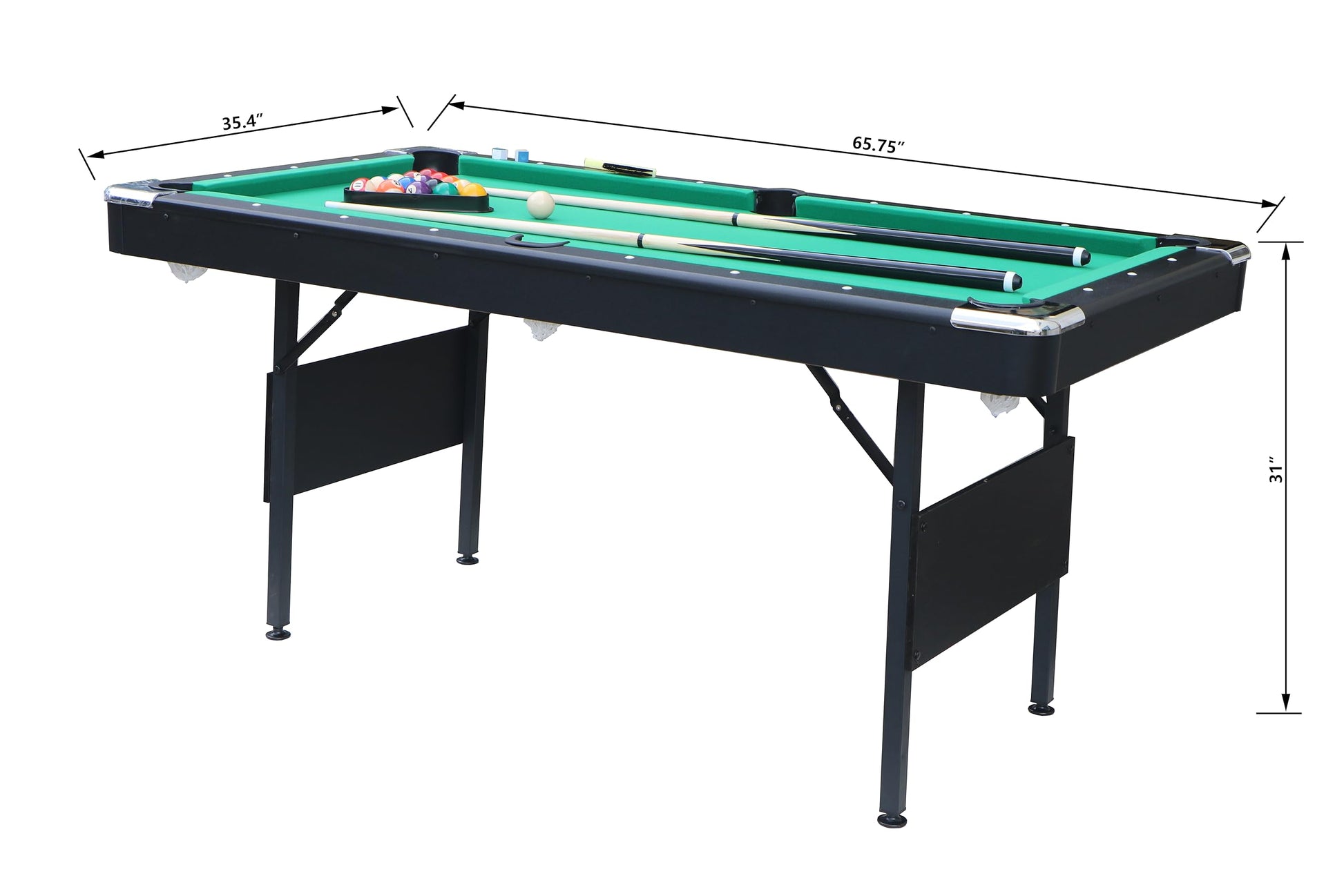 Billiard Table 65.75",6ft Folding Portable Pool Table Set for Family Game Room, Adult Rrec Room,Outdoor,Garage Green As shown - WoodArtSupply