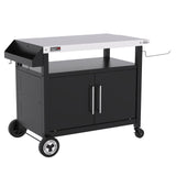Grills House Outdoor Grill Cart with Wheels, Movable Kitchen Island with Storage Cabinet for BBQ, Stainless Steel Dining Cart Table for Food Prep, Black, PC3403S-SC Grills House
