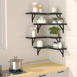 ROMGUAR CRAFT Corner Floating Shelves Wall Mounted Set of 4, Rustic Wood Storage Display Wall Shelves for Home Decor, Bathroom, Kitchen, Bedroom, Living Room, Office (Black) ROMGUAR CRAFT