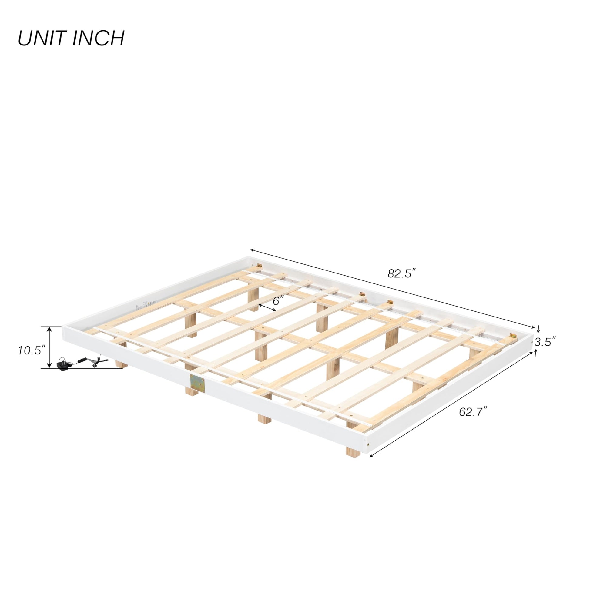 Zaboro Queen Size Floating Bed with LED Lights in White - Modern Low Profile Platform Design, No Box Spring Required - WoodArtSupply