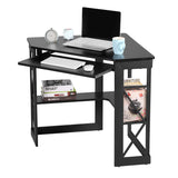 VECELO Corner Computer Desk 41 x 30 inches with Smooth Keyboard & Storage Shelves for Home Office Workstation, Black VECELO