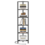 TUTOTAK Corner Shelf with LED Light, 6-Tier Corner Bookshelf for Small Space, Narrow Display Corner Shelf Stand with Storage Rack, for Living Room, Bedroom, Black BS05BK006L TUTOTAK
