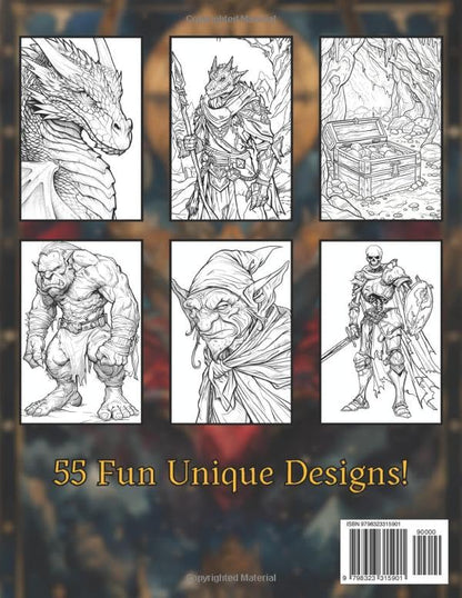 Dragons, Dungeons, & Mythical Creatures Coloring Book: 55 Unique Dungeons and Dragons Inspired Coloring Pages