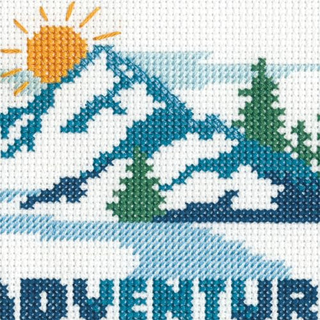 Dimensions 72-70486 Adventure Awaits Counted Cross Stitch Kit for Beginners, 6" Diameter, 14 Cnt. Aida, 5 Pieces Dimensions
