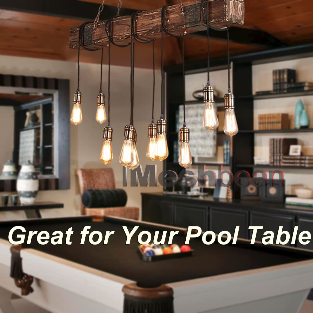 Rustic Chandelier Farmhouse Wood Beam Hanging Industrial Pendant Lighting Vintage Ceiling Light Fixture 10 Heads for Dining Table Kitchen Island Bar Coffee Billiard Pool Table (10 Lights) iMeshbean