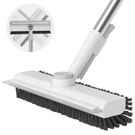 AIR U+ Floor Scrub Brush with Long Handle, 3 in 1 Scrape and Heavy-Duty Stiff Bristle Scrubber Brush for Cleaning Shower Bathroom, Patio, Garage, Kitchen, Wall and Deck AIR U+