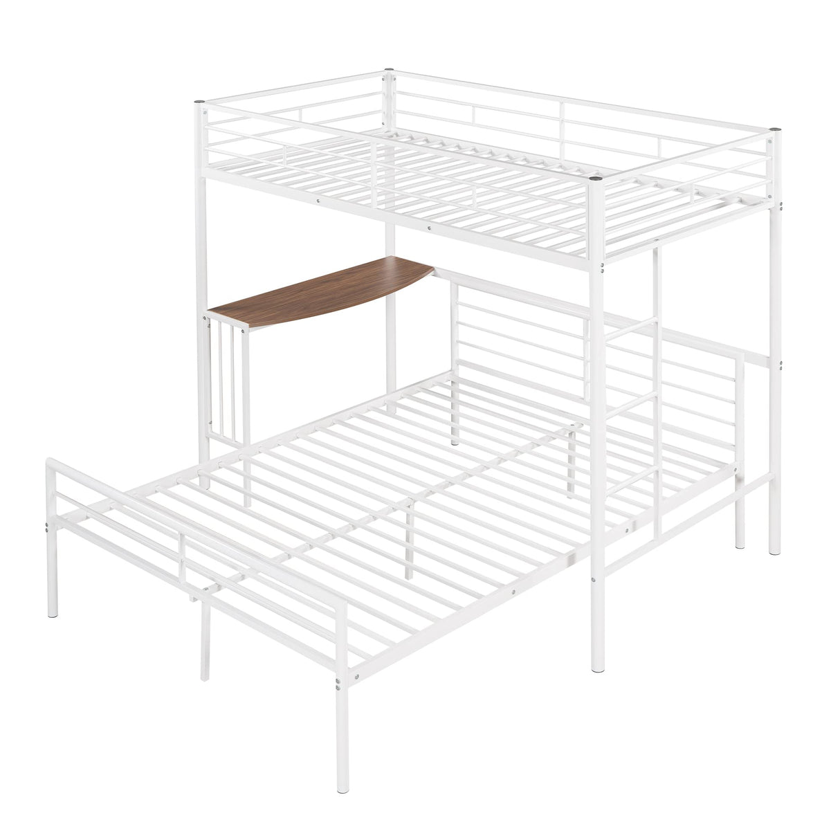 Merax Twin Over Full Metal Bunk Bed Frame, Loft Platform with Desk, Mattress Foundation with Steel Slat for Bedroom, Metallic White Merax
