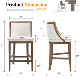 Kmax 26” Counter Height Bar Stool Set of 2, Farmhouse Upholstered Fabric Barstools with Curved Back and Solid Wood Legs, 20.5” W Bar Chair Counter Stool for Kitchen Island, Beige Kmax