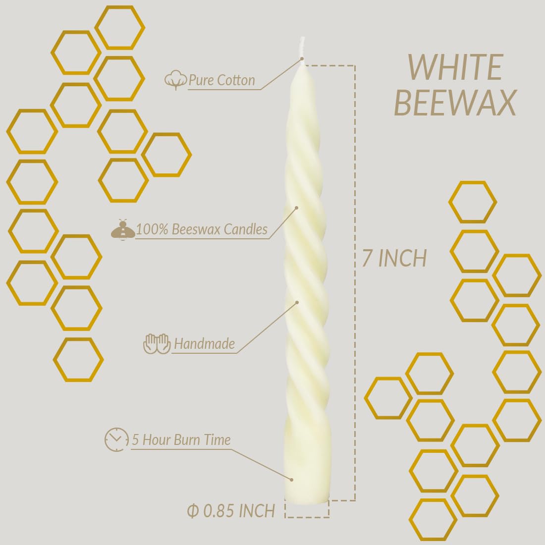 Beeswax Taper Candles Set of 4,Spiral Taper Candle Dripless Short Candle Sticks for Dinner Wedding Party Christmas Home Decorations - 7 inch in Height- Off White TELOSMA