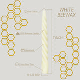 Beeswax Taper Candles Set of 4,Spiral Taper Candle Dripless Short Candle Sticks for Dinner Wedding Party Christmas Home Decorations - 7 inch in Height- Off White TELOSMA