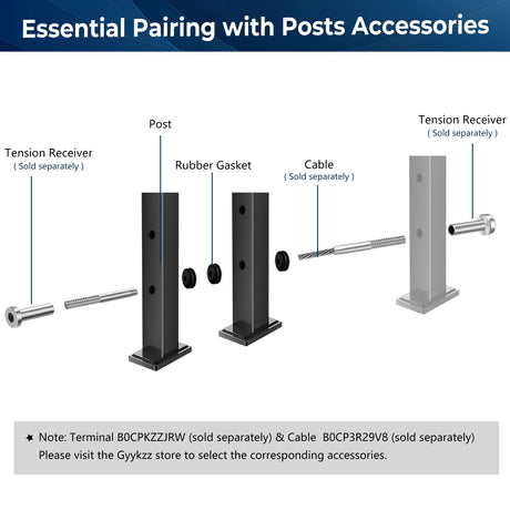 Gyykzz 42" Corner Post Cable Railing, 90° L-Drilled Black Corner Post with Cable Grommet, T304 Stainless Steel Cable Handrail Angle Post, Adjustable Top Metal Corner Post for Deck Railing System Gyykzz