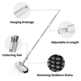 AIR U+ Floor Scrub Brush with Long Handle, 3 in 1 Scrape and Heavy-Duty Stiff Bristle Scrubber Brush for Cleaning Shower Bathroom, Patio, Garage, Kitchen, Wall and Deck AIR U+
