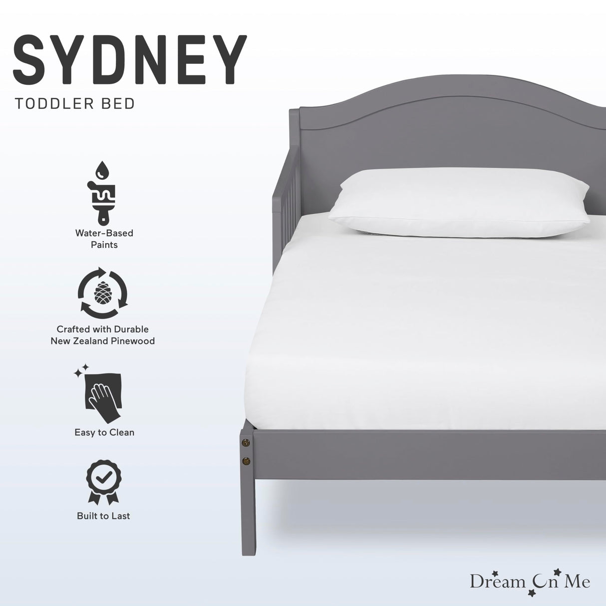 Dream On Me Sydney Toddler Bed in Steel Grey, Greenguard Gold Certified Dream On Me