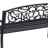 Outsunny 50" Outdoor Metal Welcome Bench, Garden Bench with Slatted Seat, Patio Bench for Park, Porch, Yard, Entryway, Black Outsunny