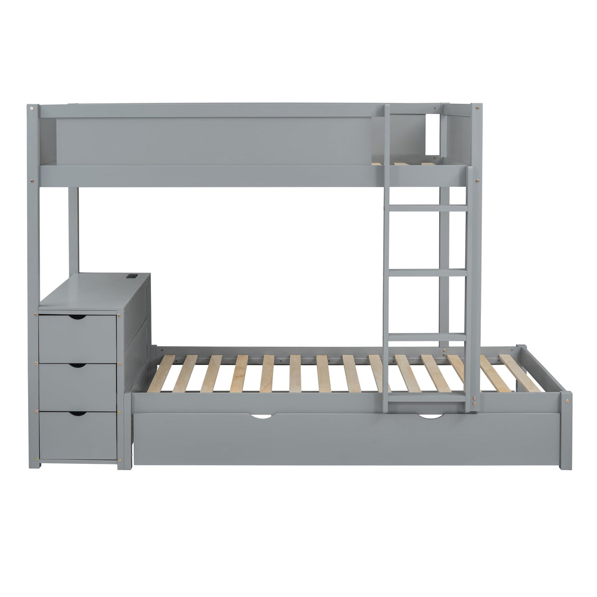 Merax Twin Over Twin Bunk Bed with Twin Size Trundle, Under-Bed Desk and Storage Drawers, No Box Spring Needed Merax