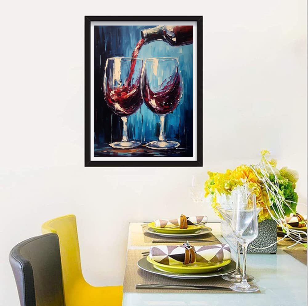 F-CANLAN Round Full Drill Diamond Painting Set 5D Red Wine Diamond Art Kits Wine Glass Diamond Art Painting by Numbers Alcohol Diamond Painting with Gem for Children for Room Decor (12X16 inches) F-CANLAN