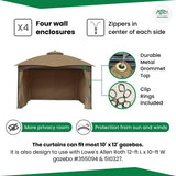 APEX GARDEN Four-Side Privacy Curtain Set for 10-Ft x 12-Ft Gazebo (Brown) APEX GARDEN