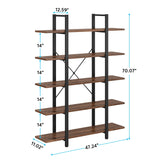 Tribesigns Vintage Industrial 5-Tier Bookshelf - Retro Brown, 72 H x 12 W x 47 L Inches Tribesigns
