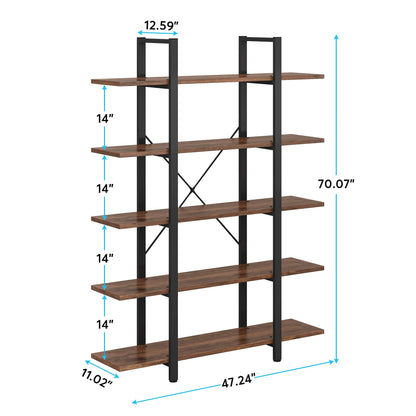 Tribesigns Vintage Industrial 5-Tier Bookshelf - Retro Brown, 72 H x 12 W x 47 L Inches - WoodArtSupply