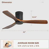 Sofucor 52" Low Profile Ceiling Fan with Remote Control, Outdoor Ceiling Fan No Light with 3 Walnut Blades, Multi-speed, Timer, Reversible DC Motor for Patio Living Room Bedroom Office Black Sofucor