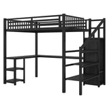 KEIKI Full Size Loft Bed with L-Shaped Desk,Charging Station,Wardrobe & LED Light,Heavy Duty Metal Bed Frame w/Guard & Ladder for Teens Adults,No Box Spring Needed,Black KEIKI