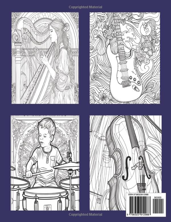 Picturesque Music: A musical instruments coloring book for adults and teens; 35 one-side images; 8.5 x 11 inches; great gift idea!