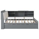 Harper & Bright Designs Full Size Daybed with Trundle and Storage Headboard, Wood L-Shaped Daybed with Shelves, Full Platform Bed Frame with L Shaped Beside Storage Bookcase, Gray Harper & Bright Designs