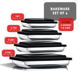 Nestl 4-Pack Glass Baking Dishes for Oven, Glass Food Storage Containers with Lids, Leakproof Casserole Dishes for Oven with Lid, Cooking, Microwave Oven Freezer Safe Bakeware, 9x13 Lasagna Pan Black Nestl