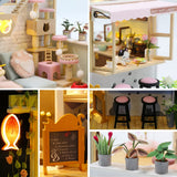 SYW DIY LED Lights Miniature Dollhouse Kit Cat Coffee Doll House Model Wooden Furniture for Christmas 's Day Creative Gifts with Dust Cover and Music （Cat Coffee Shop ） SYW
