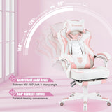 Vonesse Pink Gaming Chair for Adults,Girls Computer Chair with High Back,Big and Tall Gaming Chairs with Footrest and Massage,Reclining Gamer Chair(White/Pink) Vonesse