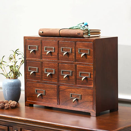 Traditional Card Catalog Solid Wood Small Chinese Medicine Small Curio Cabinet l Vintage Retro Look Tea Storage Organizer Apothecary Drawer Dresser l Modern Gadget Coffee Shelf | FULLY ASSEMBLED Primo Supply