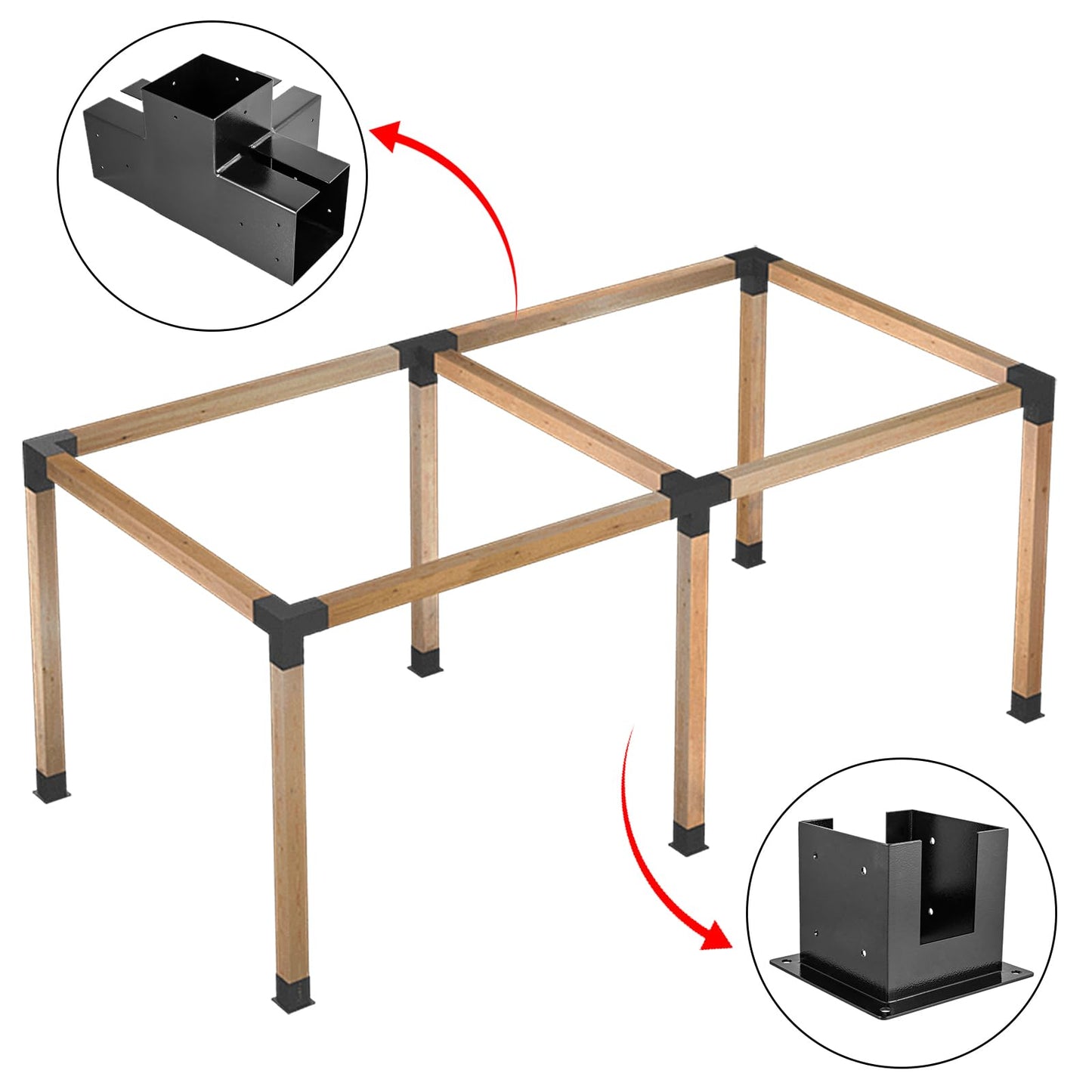 FMhotu Pergola Brackets, 2 Sets 4-Way Pergola Bracket Kits 6" x 6" (Actual: 5.5x5.5 Inch), Woodworks Right Angle Corner Bracket, Powder-Coated Pergola Hardware for Lumber Pergola Gazebo - WoodArtSupply