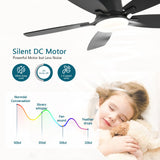 Ayaoty Ceiling Fans with Lights, 42 inch Low Profile Ceiling Fan with Light and Remote Control, Flush Mount, Reversible Motor, Dimmable, Noiseless, Black Ceiling Fan for Bedroom, Indoor/Outdoor Use Ayaoty