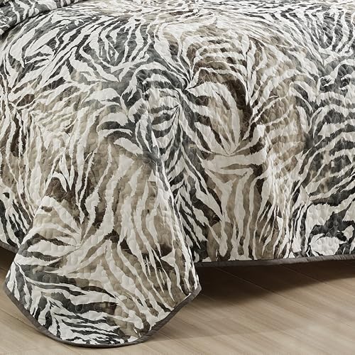 ESCA 3-Piece Alley Animal Print Gray Bedspread Set King Size Tiger Quilt ESCA