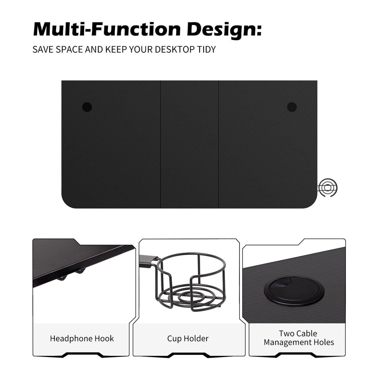 TOPSKY Gaming Desk Large Surface 63’’x31.5’’ with Cup Holder, Headphone Hook and Cable Management (Black) TOPSKY