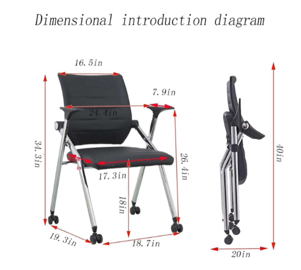 Buokaiw Foldable Office Chair,Folding Desk Chair with Wheels, 360 ° Rotation Leather Conference Training Chairs,Portable Padded Office Chairs. Backrest Bouncy,Black(1 Pcs) Buokaiw