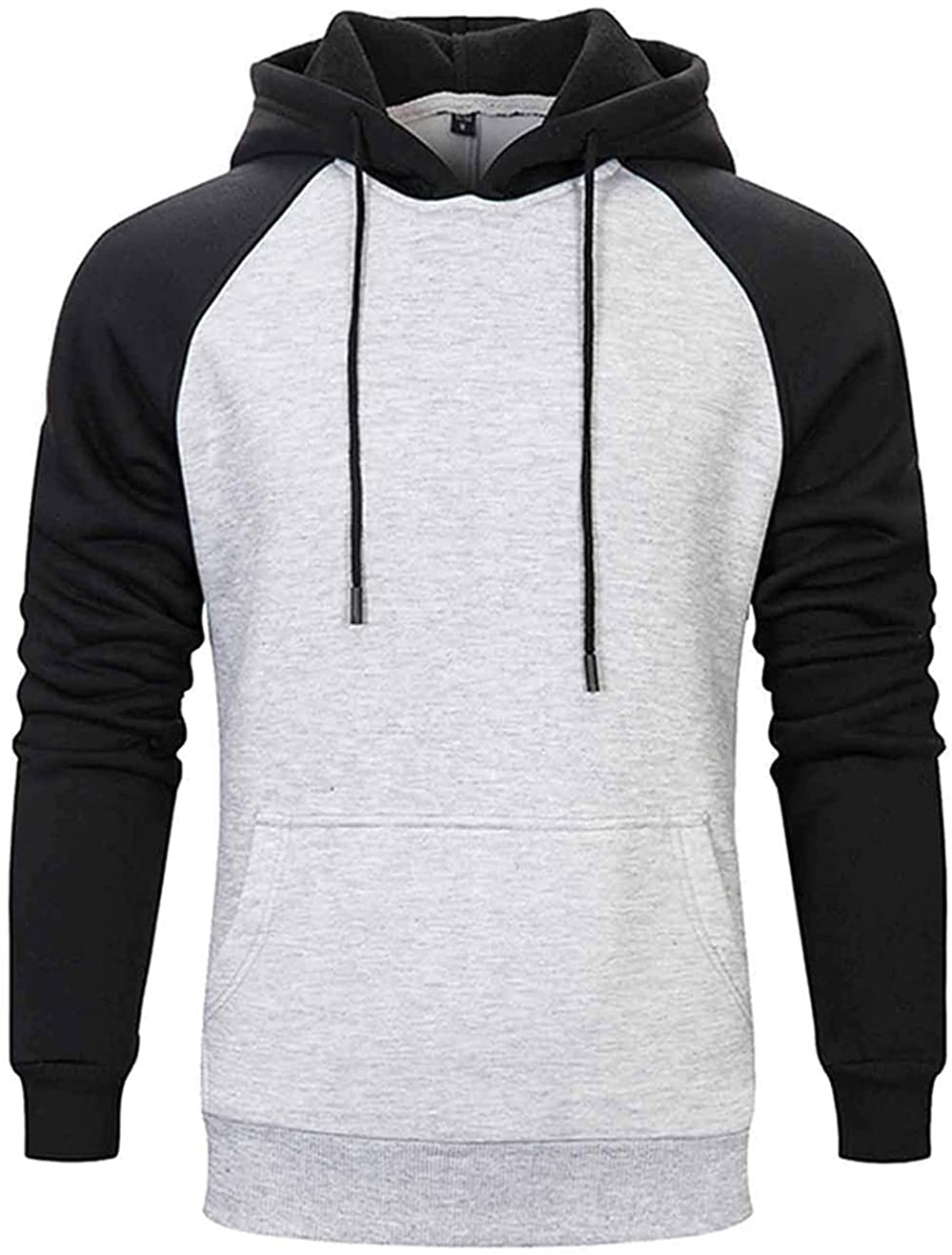 Wielsscca Mens Hoodies Patchwork Pullover Color Block Sweatshirts Casual Drawstring Tops with Pocket Light Gray XL Wielsscca