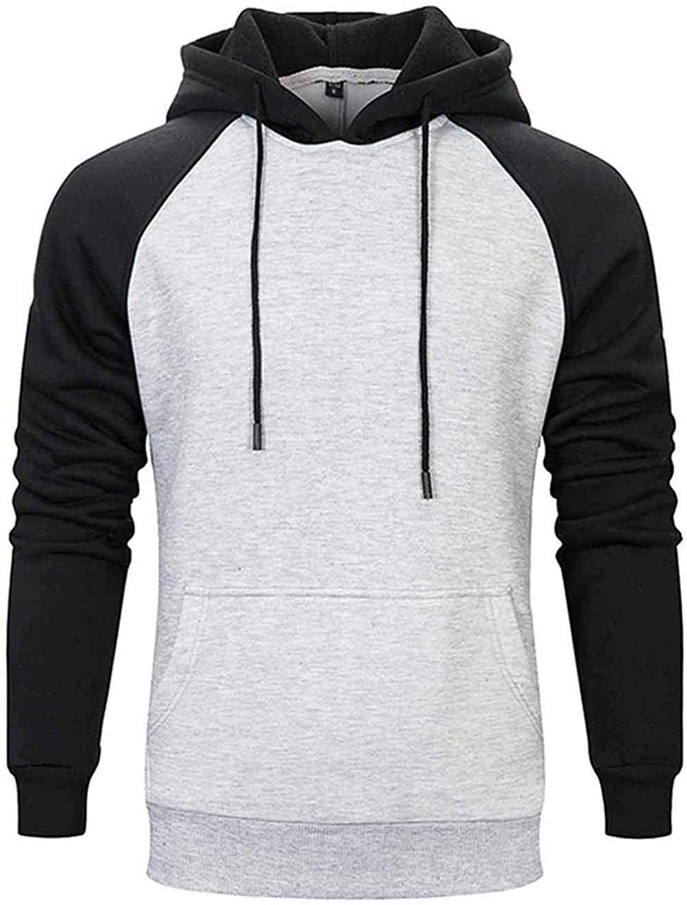 Wielsscca Mens Hoodies Patchwork Pullover Color Block Sweatshirts Casual Drawstring Tops with Pocket Light Gray XL