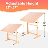 Falling in Art Wooden Drafting Table and Stool Set, 30" x 42" Adjustable Height and Angle Solid Wood Drawing Desk for Adults, Artist Craft Table for Painting Artwork, Reading, and Writing Falling in Art